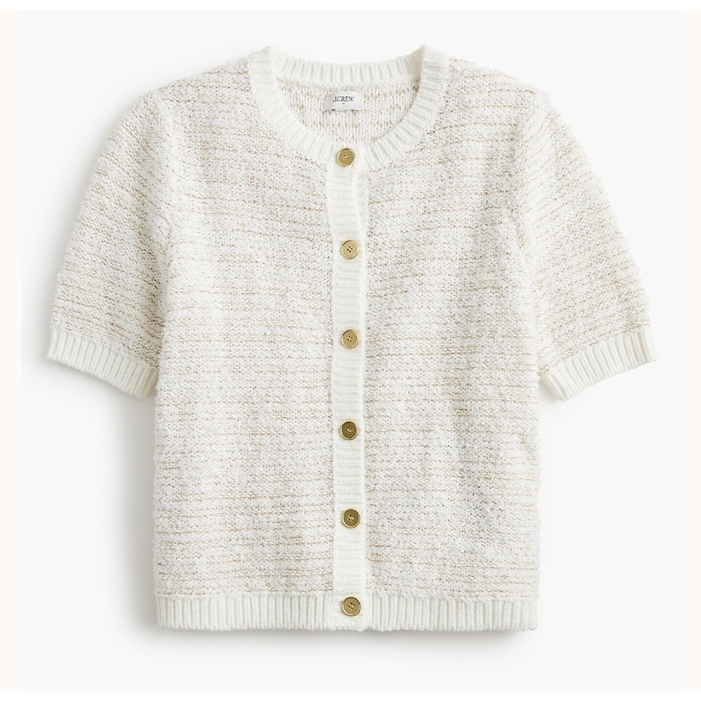 J Crew Factory Short Sleeve Knit Cardigan Sweater Gold Metallic Shimmer XS CM620